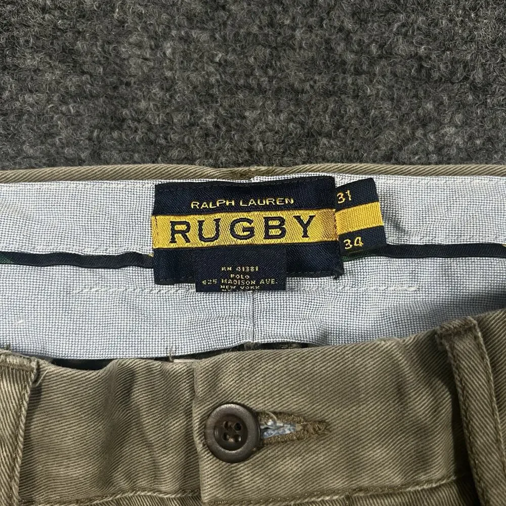 VTG Rugby Ralph Lauren Pants Mens 31x31 Olive Cotton Chino Casual Straight Leg